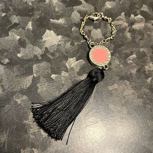 BVLGARI Black Tassel Bag Charm FOB Chain Hang Tag Coral Medallion